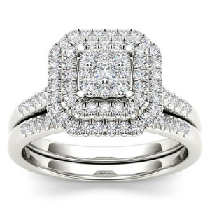 Sparkling Bliss: Yaffie White Gold Diamond Halo Bridal Set