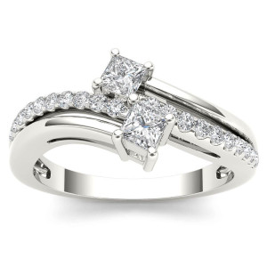 The Two-Stone Diamond Engagement Ring by Yaffie in White Gold, featuring 5/8ct Total Diamond Weight.
