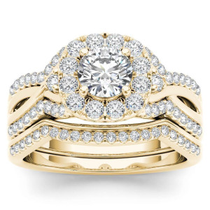 Sparkling Yaffie Gold Diamond Engagement Ring Set with Matching Band - 1 1/4ct TDW