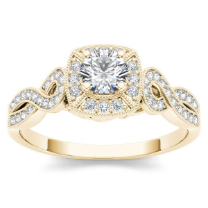 Sparkling Yaffie Gold Halo Diamond Engagement Ring with 1/2ct Total Diamond Weight