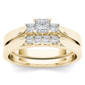 Golden Yaffie Trio of Diamonds 1/2ct Adorned on an Engagement Ring with a Complementary Band