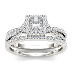 1ct TDW Princess-cut Diamond Engagement Ring Set in Elegant White Gold by Yaffie