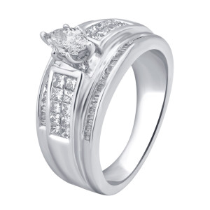 Marquise Engagement Ring with 1ct TDW White Diamonds in Yaffie White Gold