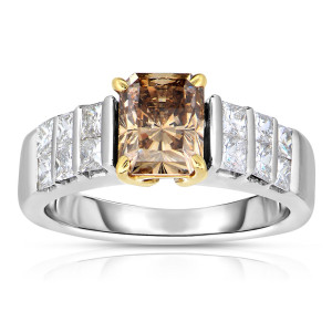 Two-Tone Gold Ring with 2 3/4 ct TDW Cognac and White Diamonds by Yaffie