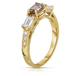 Elegant 3-Stone Diamond Ring - Yaffie Gold, 1.33ct Cognac & White TDW