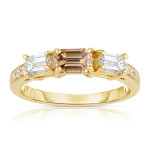 Elegant 3-Stone Diamond Ring - Yaffie Gold, 1.33ct Cognac & White TDW