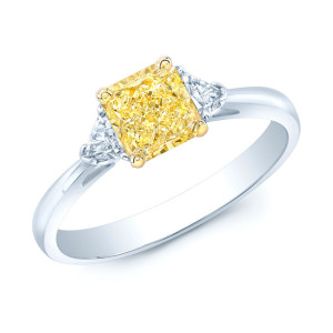 GIA Certified Radiant Fancy Yellow Diamond Ring in Platinum & Gold - Yaffie Estie G (1ct TDW)