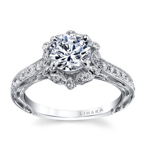 Sparkling Yaffie White Gold Semi-Mount Engagement Ring with 0.31ct TDW Diamond