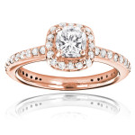 White Gold Diamond Engagement Ring with Cushion and Round Cut 1 1/5ct TDW Diamonds by Yaffie