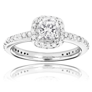 White Gold Diamond Engagement Ring with Cushion and Round Cut 1 1/5ct TDW Diamonds by Yaffie