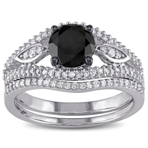 Yaffie ™ Bespoke Black and White Diamond Bridal Ring Set - 1 1/3ct TDW in White Gold