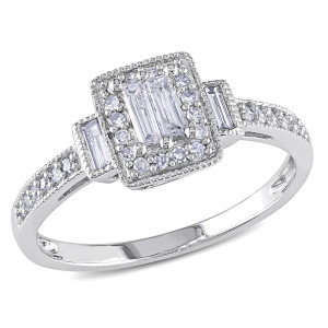 Dazzling Yaffie Halo Diamond Engagement Ring with Baguette and Round-Cut 1/3ct TDW in White Gold