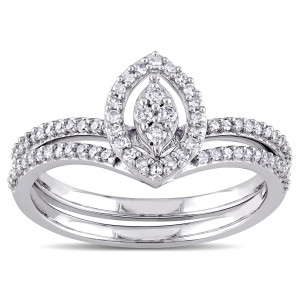 Stylishly Chic Yaffie Bridal Ring Set with Marquise-shaped Cluster and 1/3ct TDW Diamond in White Gold