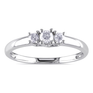 3-Stone White Gold Promise Ring with 1/4ct TDW Diamonds by Yaffie
