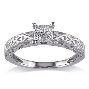 Dazzling Yaffie Princess Cut Diamond Ring in White Gold with 1/4ct TDW