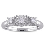 Yaffie 3-Stone Engagement Ring in White Gold, Hand-set with 1/6ct of Sparkling Diamonds.