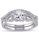 Say Yes in Style: Yaffie White Gold Bridal Set with Shimmering White Sapphire and Diamonds
