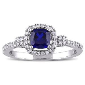 Yaffie Created Sapphire Diamond Halo Engagement Ring