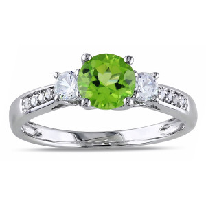 Sparkling Yaffie Three-Stone Ring with White Gold and Gems