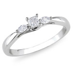 Princess and Marquise Diamonds Promise Ring - Sparkling Yaffie 1/4 CT in White Gold GH I2;I3