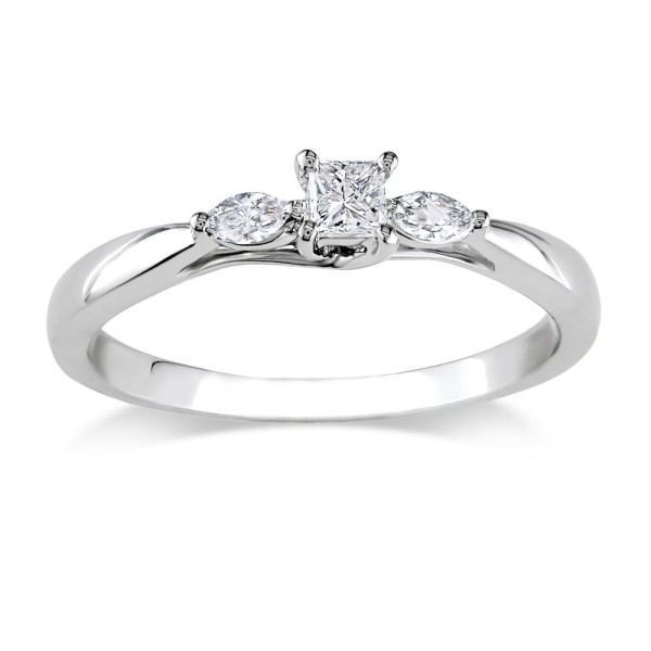 Princess and Marquise Diamonds Promise Ring - Sparkling Yaffie 1/4 CT in White Gold GH I2;I3