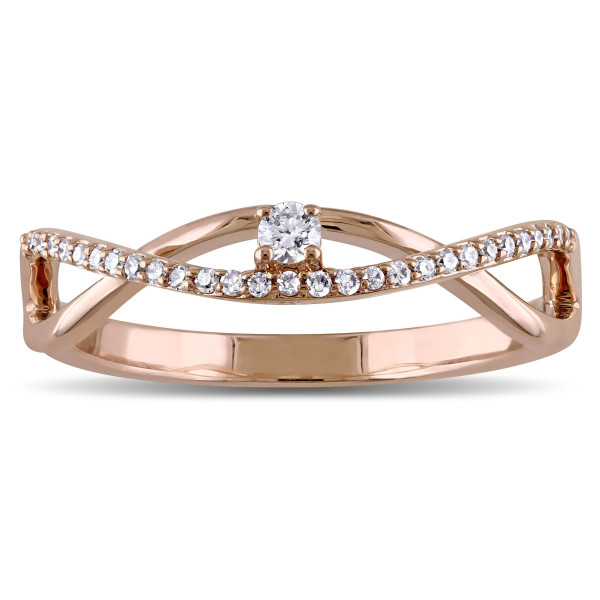 Rose Gold Twist Promise Ring with 1/6ct of Sparkling Diamonds by Yaffie
