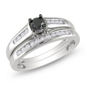 Yaffie ™ Bespoke Black and White Diamond Bridal Ring Set - 1/2ct TDW in White Gold
