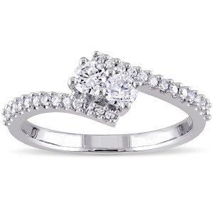 Yaffie 2-Stone Diamond Engagement Ring in White Gold, 1/2ct TDW, with a Bypass Design.