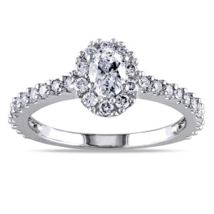 Certified 1ct TDW Oval Halo Diamond Engagement Ring in White Gold by Yaffie