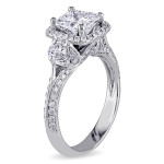Certified Radiant-cut Diamond Engagement Ring with 3 Stunning Stones in White Gold by Yaffie, 1 3/4ct TDW