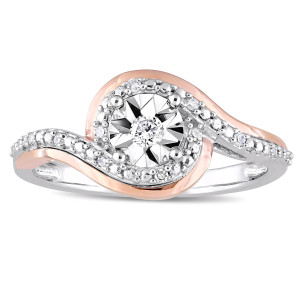 Yaffie’s 2-Toned Crossover Diamond Ring: White & Rose Gold, Shimmering with 1/10ct TDW