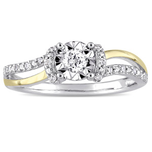 Yaffie Split Shank Engagement Ring - 2-Tone Yellow-Plated & White Sterling Silver with 1/5ct TDW Diamonds