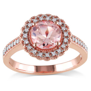 Rose Goldplated Yaffie Ring with Morganite and Sparkling Diamonds
