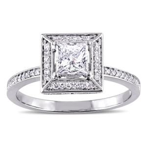 Yaffie Signature White Gold Diamond Ring with a Double Square Halo featuring Princess and Round-Shaped Diamonds - 3/4ct TDW.