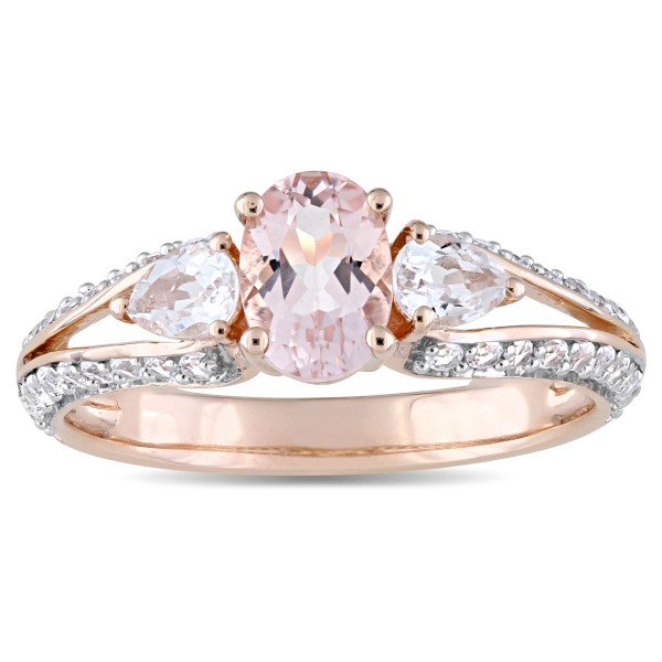 Yaffie Vintage Morganite & Topaz Split Shank Engagement Ring in Rose Gold