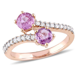 Rose Gold Pink Sapphire and Diamond Bypass Ring from Yaffie Signature Collection