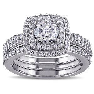 White Gold Diamond Halo Bridal Ring Set from Yaffie Signature Collection with a sparkle of 1 1/2ct TDW