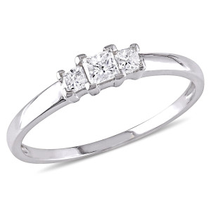 Yaffie Princess Cut Diamond Engagement Ring - White Gold with 1/4ct TDW and Three-Stone Design from the Signature Collection