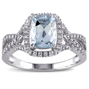 Radiant Aquamarine and Diamond Yaffie Signature Ring in White Gold