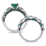 Yaffie Signature Set: Dazzling White Gold Ring with Created Emerald and 1/10ct TDW Diamond. Perfect for Brides!
