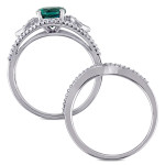 Yaffie Signature White Gold Bridal Set with Created White Emerald and 1/3ct TDW Diamond Split Shank