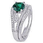 Yaffie Signature White Gold Bridal Set with Created White Emerald and 1/3ct TDW Diamond Split Shank
