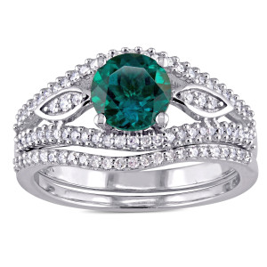 Yaffie Signature White Gold Bridal Set with Created White Emerald and 1/3ct TDW Diamond Split Shank