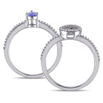 Dazzling Bridal Set with Pear-Cut Tanzanite and Diamond Halo by Yaffie Signature Collection in White Gold