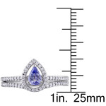 Dazzling Bridal Set with Pear-Cut Tanzanite and Diamond Halo by Yaffie Signature Collection in White Gold