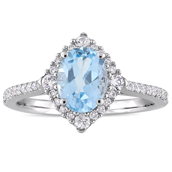 Yaffie White Gold Engagement Ring with Sky-Blue Topaz, White Sapphire, and 1/4ct TDW Diamond