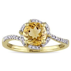 Yaffie Gold Citrine Flower Halo Engagement Ring with Diamond Sparkle
