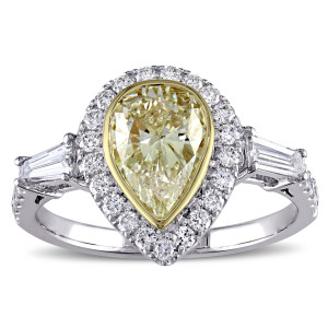 Yaffie Signature Collection: White and Gold 2-Tone Ring with 2ct TDW Pear-Cut Yellow Diamond - Perfect for Engagement!