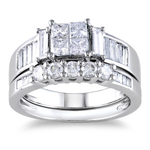Yaffie Princess Cut Diamond Bridal Ring Set - White Gold, 1 1/2ct TDW