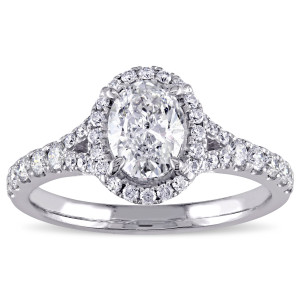 The Yaffie Signature White Gold Diamond Oval Halo Engagement Ring with 1 1/2ct TDW
